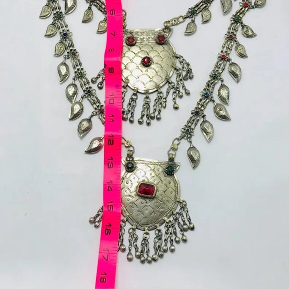 Multi Layered Silver Kuchi Antique Necklace, Unique Silver Big Pendants Necklace - Picture 5 of 11